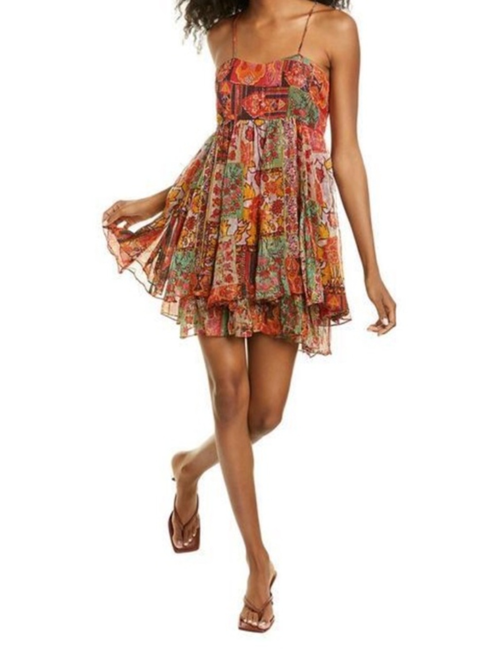 Anthropologie RAGA Araminta Cross Back Multicolor Metallic Patchwork Mini Dress